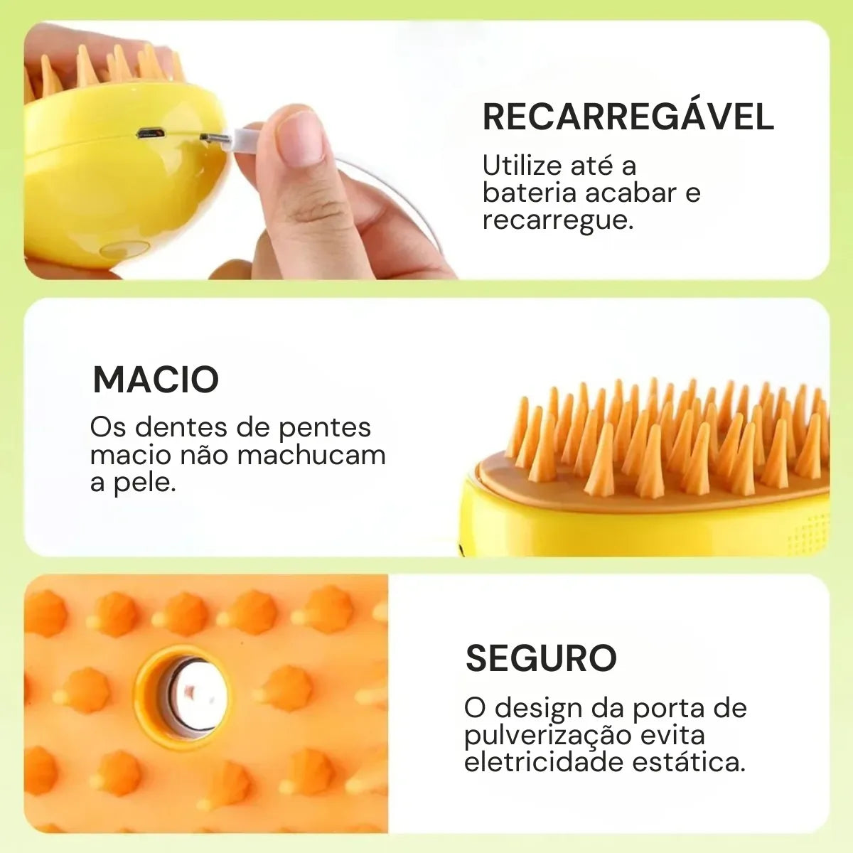 Escova VaporCare™ – Remove Pelos e Relaxa o Seu Pet com Vapor Suave