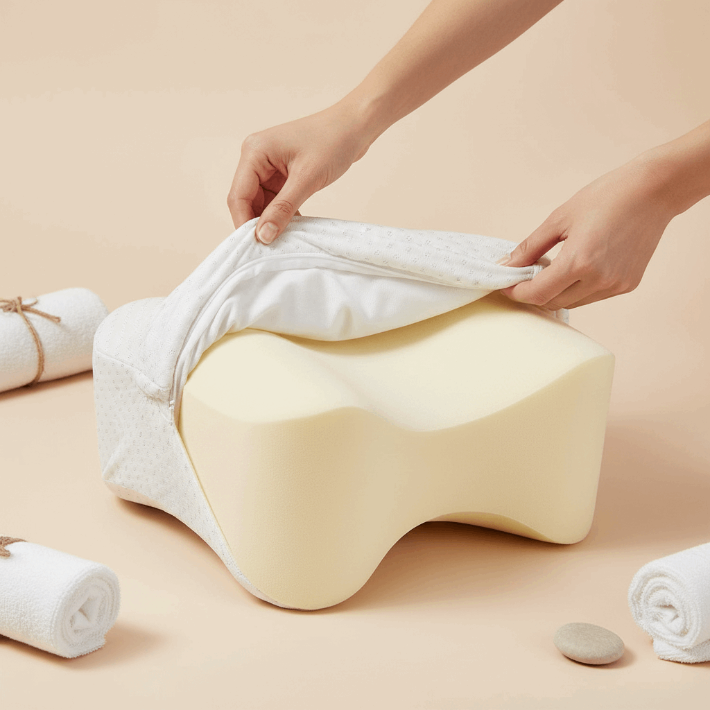 Capa removível da almofada a ser retirada