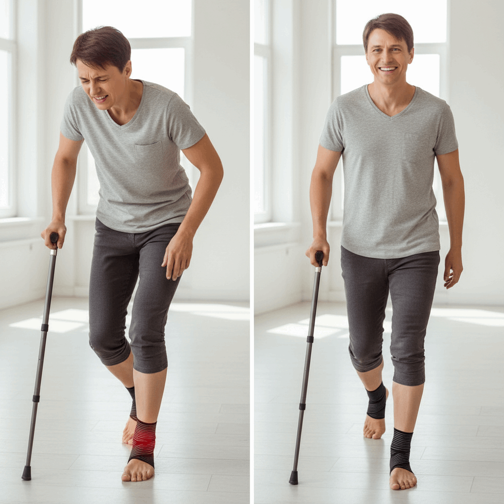 Comparação dor no tornozelo vs caminhar sem dor sem texto