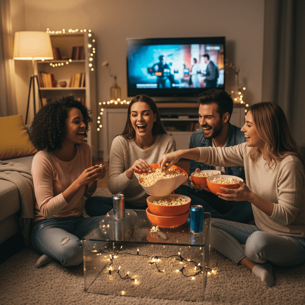 Família/amigos a partilhar snacks com os bowls