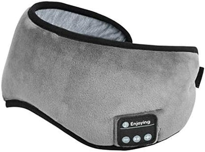 Grey soft fabric eye massager with control buttons, designed for relaxation and comfort
