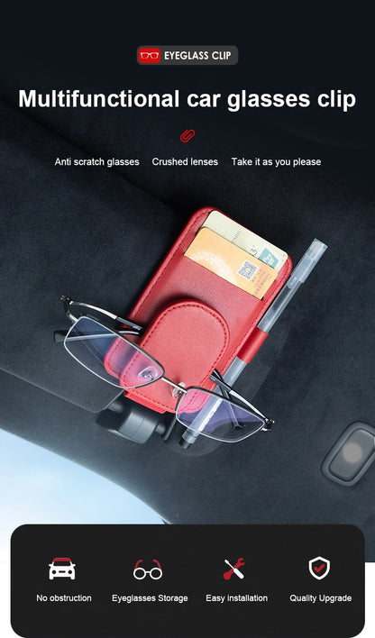 JFBONIN Leather Car Glasses Clip Multifunctional Sunshade Storage for Interior Car Sunglasses Organizer Creative