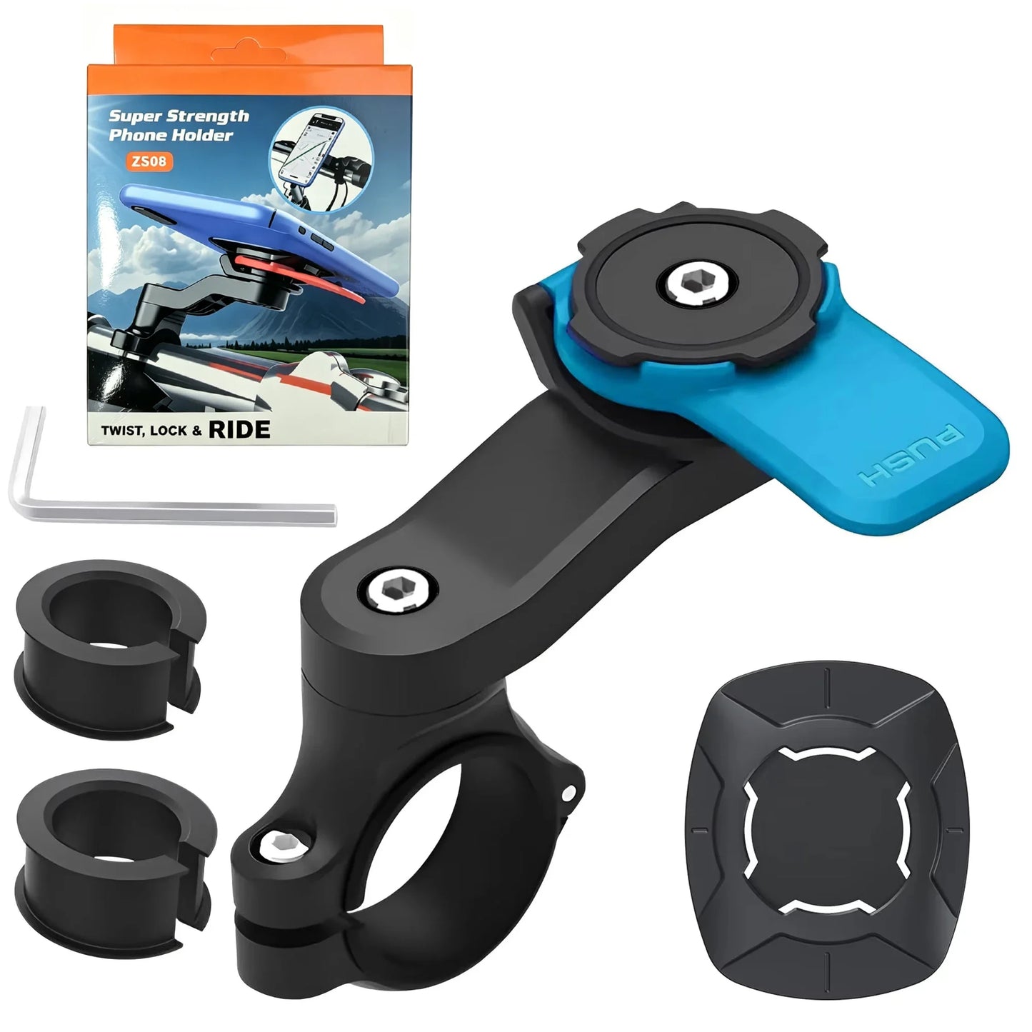 Bike Phone Holder, Motorcycle Mount - Motorcycle Phone Holder, Handlebar Cell Phone Clamp, E-Bike Scooter Phone Clip