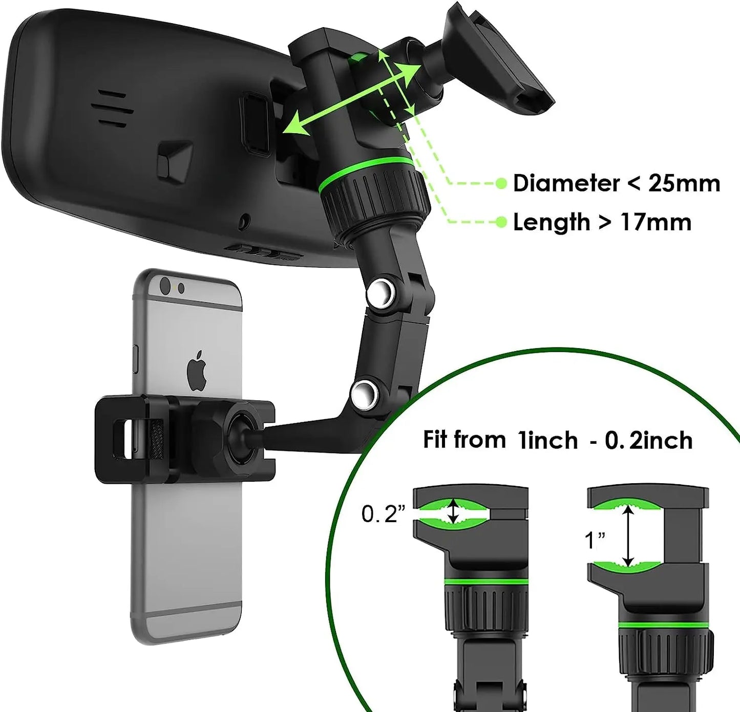 MirrorMount™ – A smart mount that attaches to the rearview mirror for the perfect phone view.
