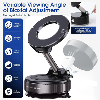 Magnetic Suction Cup Phone Mount for Magsafe 360° Adjustable Magnetic Car Phone Holder Pocket Size Foldable Car Mount