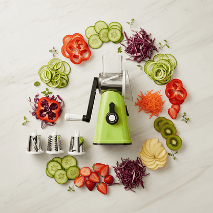 Flat lay MultiCorte com legumes e frutas