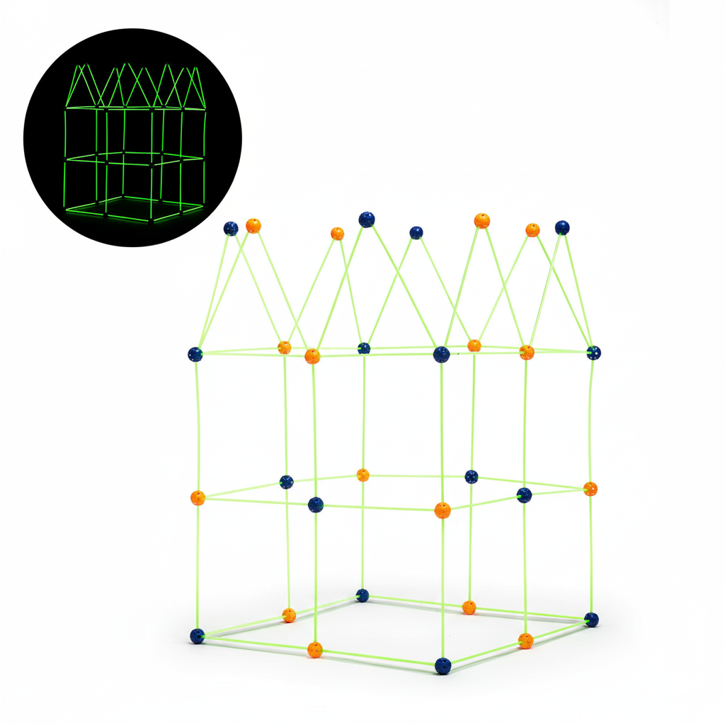 Kit de construção de fortes com peças coloridas fundo branco