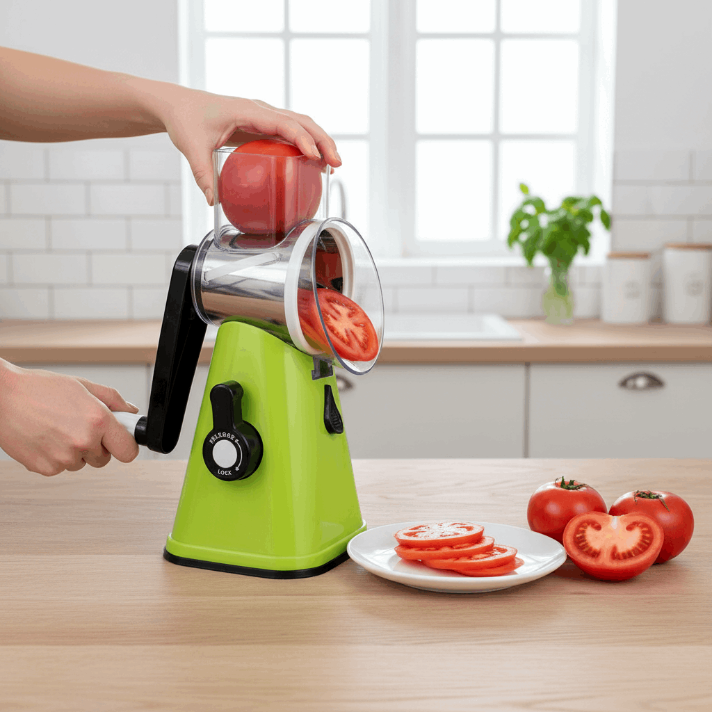 Mãos a cortar tomates com MultiCorte