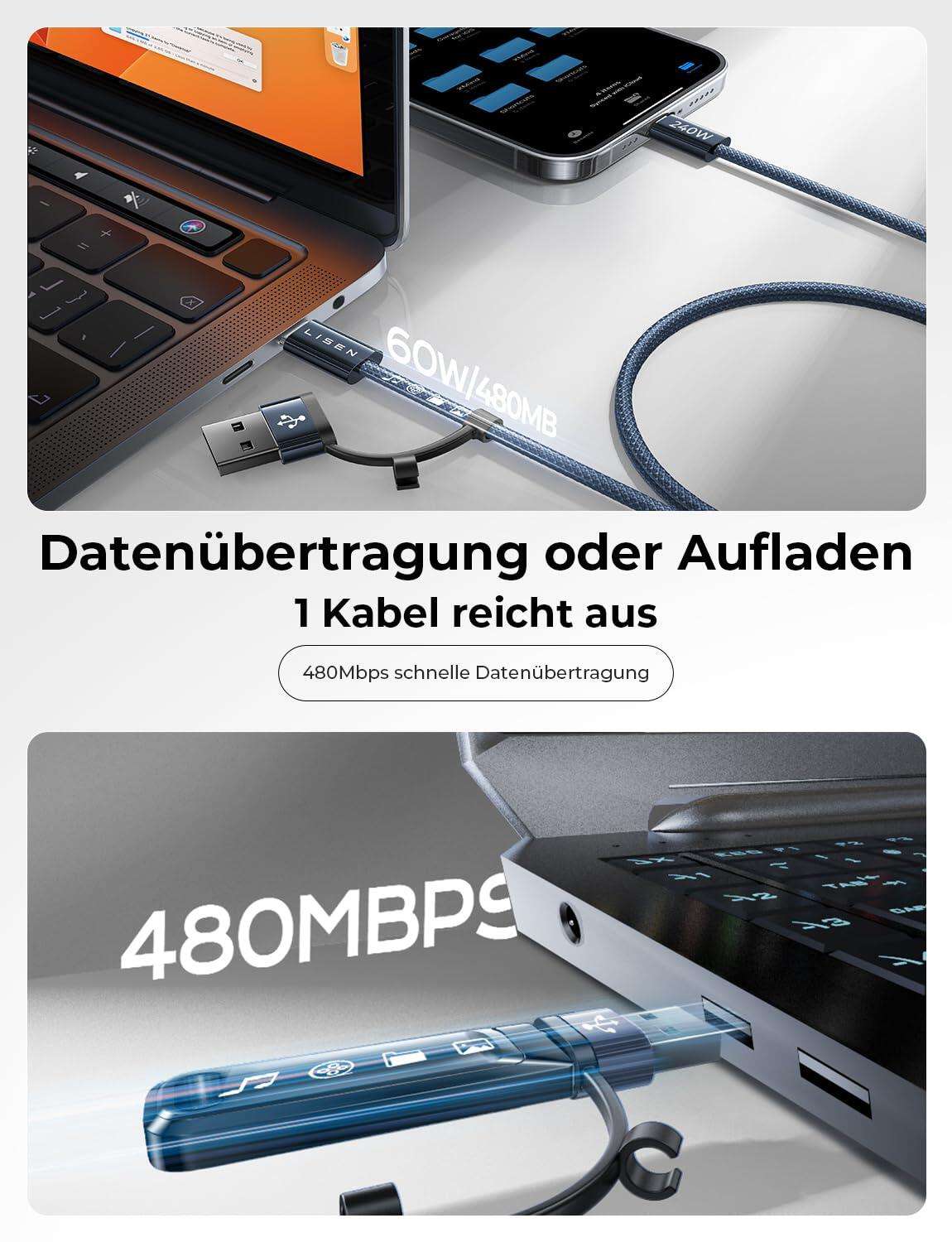 LISEN Cable de carga 3 en 1 USB C 60 - Essential