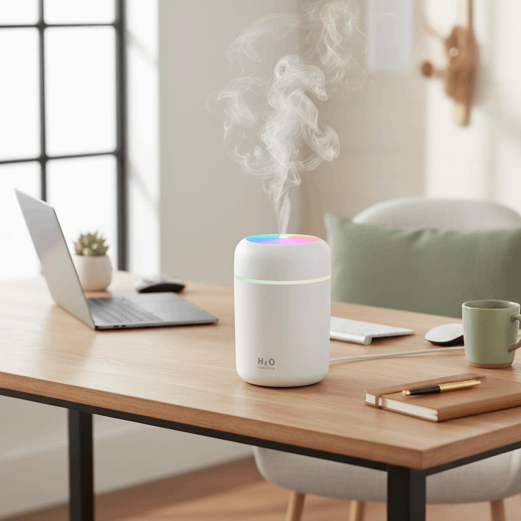 RoseMist no escritório com névoa visível